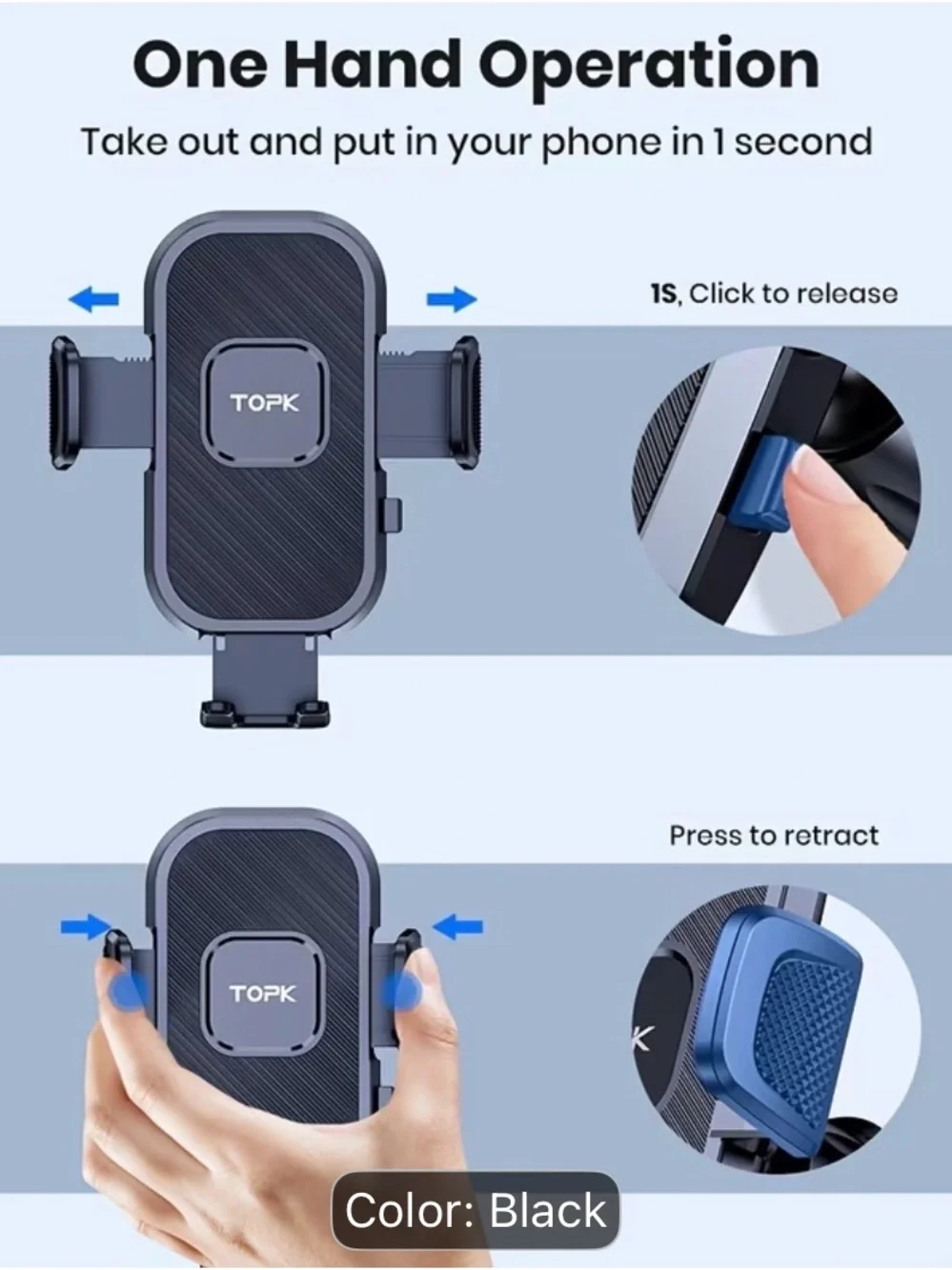 Black Car Vent Phone Holder - Secure Mount for Smartphones